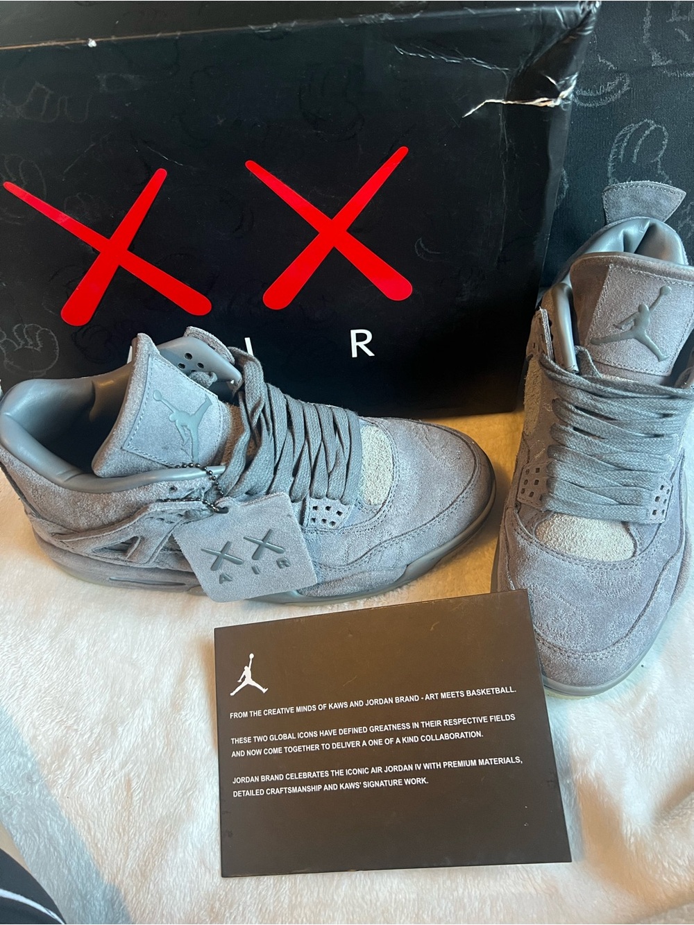 Jordan Men’s Grey KAWS Collaboration Suede High-Top Sneakers